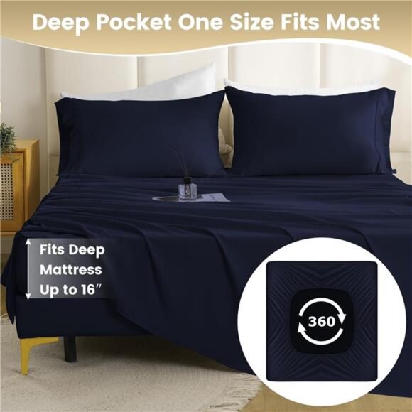 Full Size Sheet Set - 4 Piece Silky Soft Breathable Bed Sheet & Pillowcase Set - Picture 4 of 8